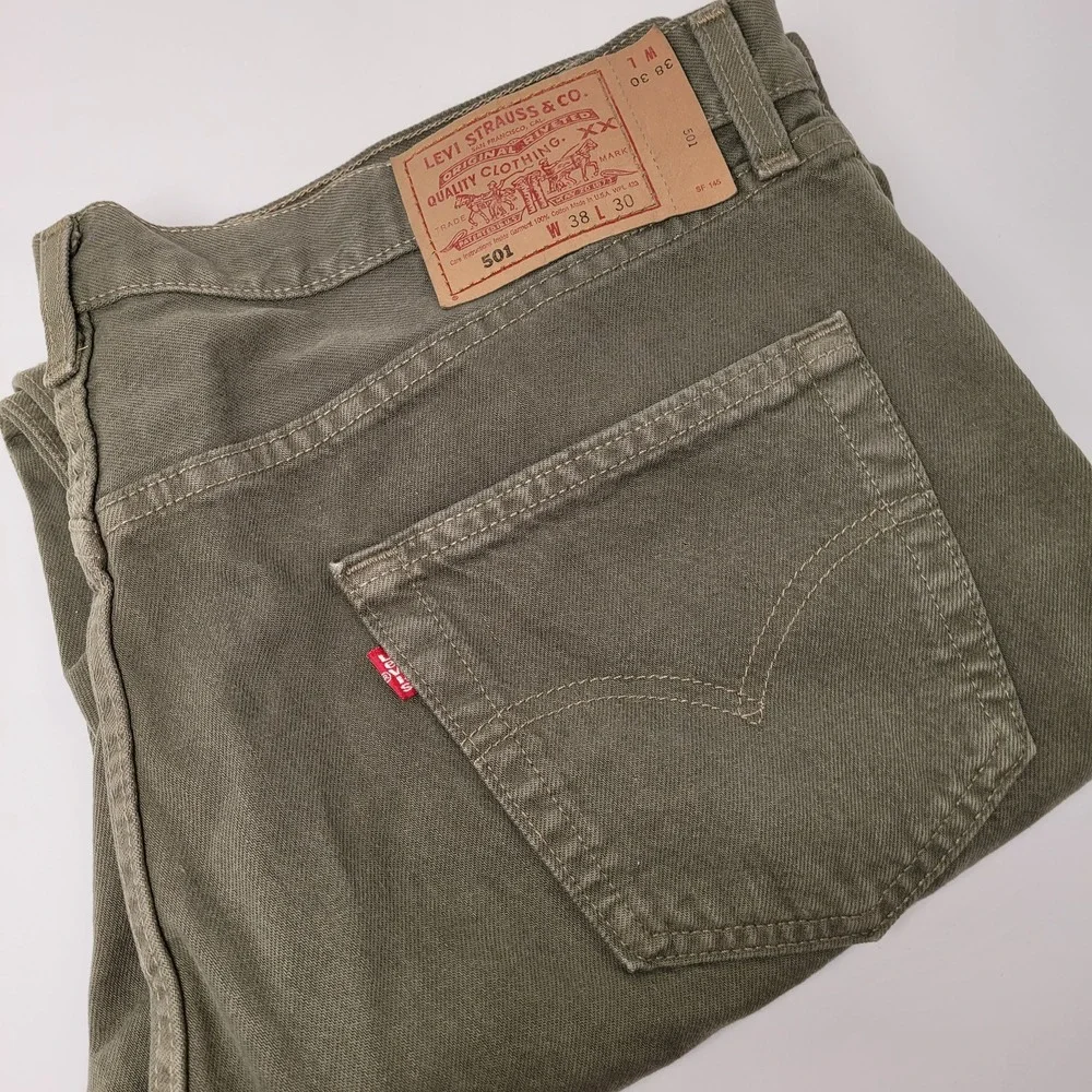 Levi's 501 Pants Mens 38x30 Olive Green Excellent Made in USA Vintage Twill
